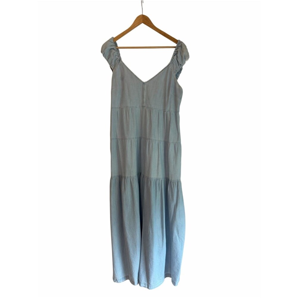 Tiered Denim Maxi with Cap Sleeves